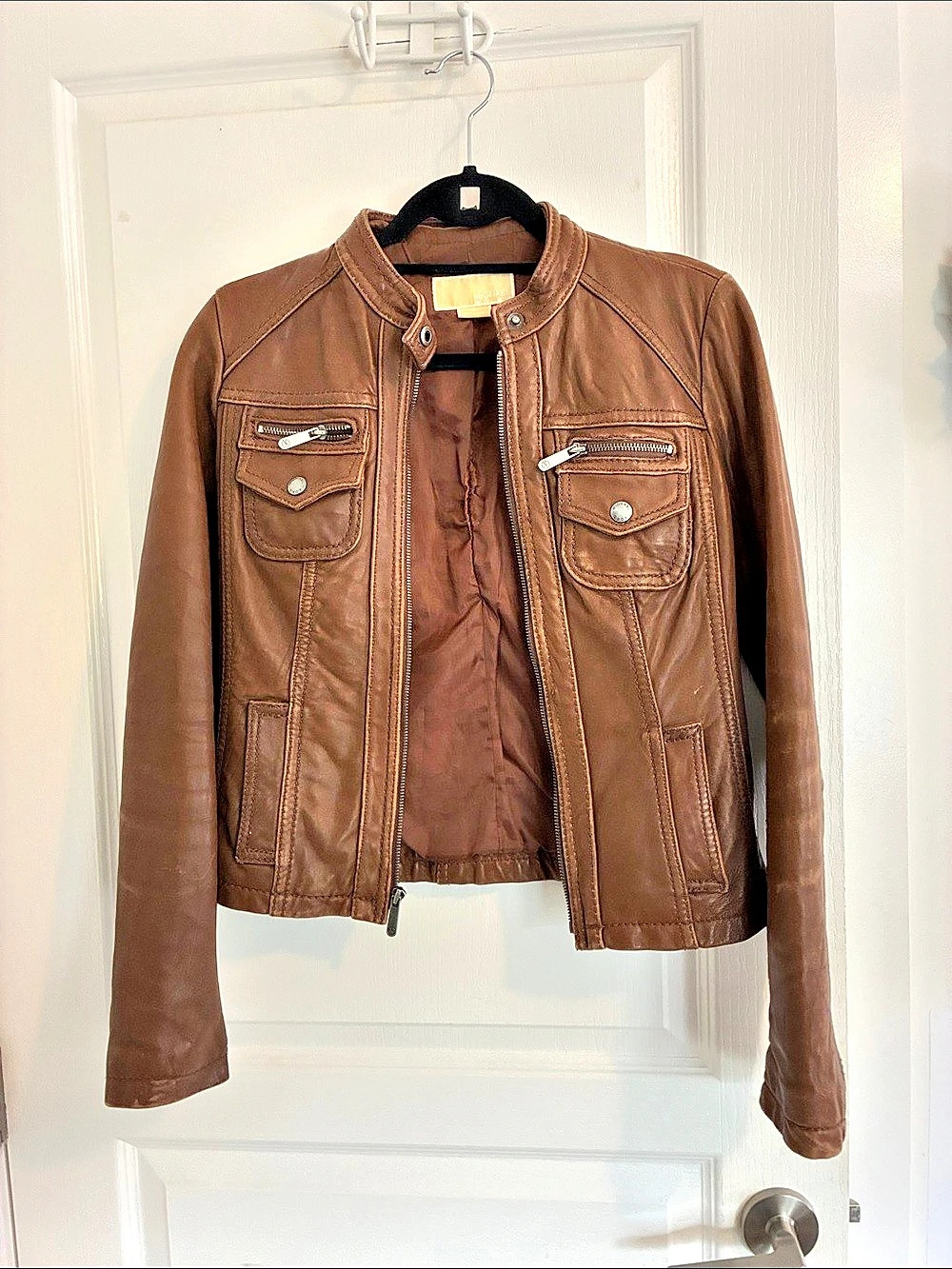 Michael Kors Brown Leather Jacket Size S Good